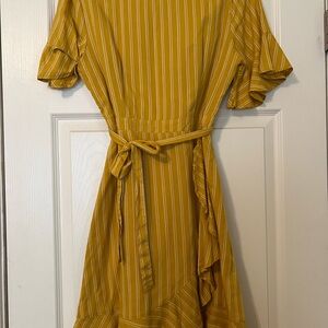 Blue Rain Mustard Striped Asymmetrical Dress